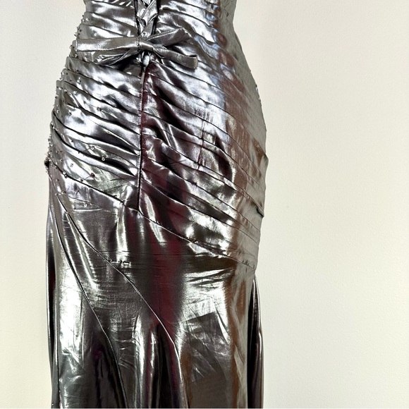 Flirt by Maggie Sottero Silver Pewter Metallic Strapless Formal Gown - Picture 10 of 16